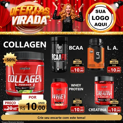 Modelo de Rede Social para Feed Facebook com o tema Ofertas da Virada para Suplementos alimentares