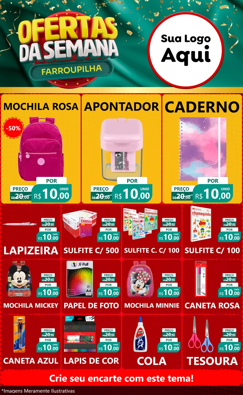 Modelo de Encarte para Encarte Grande com o tema Ofertas da Semana Farroupilha para Papelaria