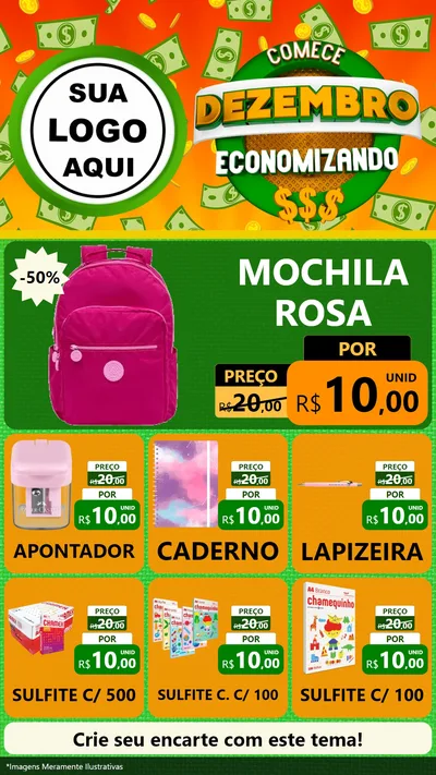 Modelo de Rede Social para Stories com o tema Comece Dezembro Economizando para Papelaria
