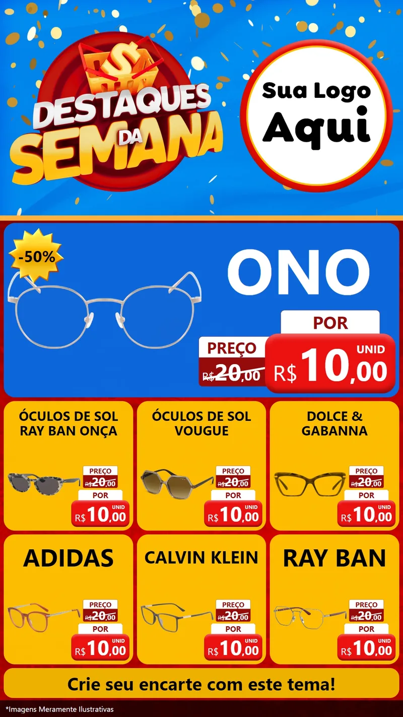 Modelo de Rede Social para Stories com o tema Destaques da Semana para Óticas
