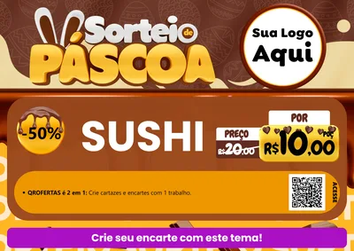 Modelo de Cartaz para Cartaz A4 Horizontal com o tema Sorteio de Páscoa para Comida japonesa