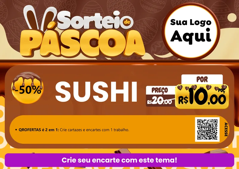 Modelo de Cartaz para Cartaz A4 Horizontal com o tema Sorteio de Páscoa para Comida japonesa