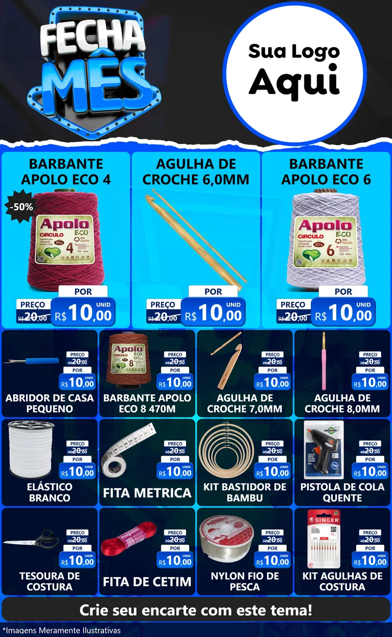 Modelo de Encarte para Encarte Grande com o tema Fecha Mês para Armarinho e Aviamentos