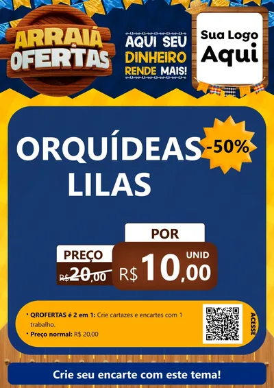 Modelo de Cartaz para Cartaz A4 Vertical com o tema Arraiá de Ofertas - Junina para Floricultura e jardim