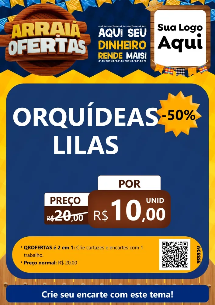 Modelo de Cartaz para Cartaz A4 Vertical com o tema Arraiá de Ofertas - Junina para Floricultura e jardim