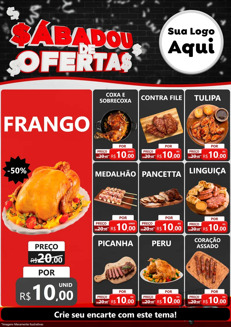 Modelo de Encarte para Encarte A4 Vertical com o tema Sabadou de Ofertas para Assados