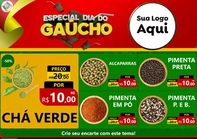 Modelo de Encarte para Encarte A4 Horizontal com o tema Especial Dia do Gaúcho para Produtos Naturais
