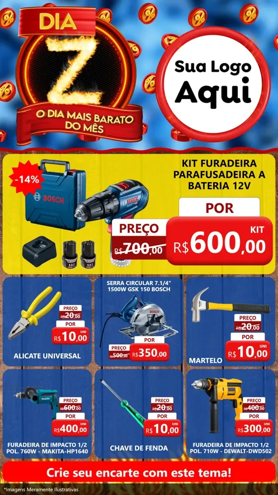 Modelo de Rede Social para Stories com o tema Dia Z - O Dia Mais Barato Do Mês para Maquinas e Ferramentas