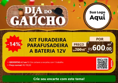 Modelo de Cartaz para Cartaz A4 Horizontal com o tema Dia do Gaúcho para Maquinas e Ferramentas
