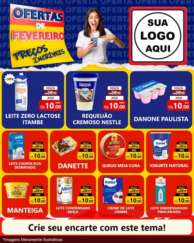 Modelo de Rede Social para Feed Instagram com o tema Ofertas de Fevereiro - Preços Incríveis para Frios e Laticínios