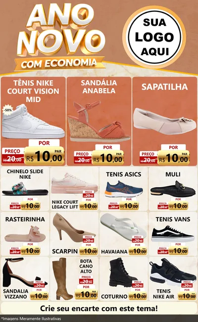 Modelo de Encarte para Encarte Grande com o tema Ano Novo Com Economia para Calçados