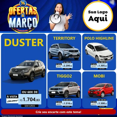 Modelo de Rede Social para Feed Facebook com o tema Ofertas de Março para Concessionaria de Carros