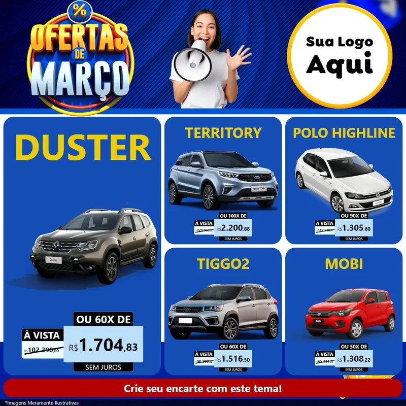 Modelo de Rede Social para Feed Facebook com o tema Ofertas de Março para Concessionaria de Carros