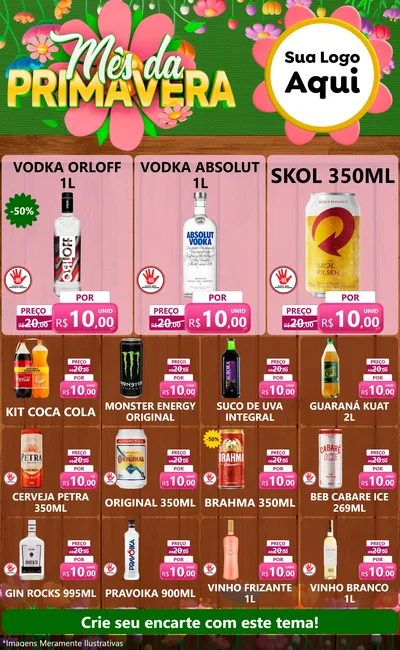 Modelo de Encarte para Encarte Grande com o tema Mês da Primavera para Distribuidora de bebidas