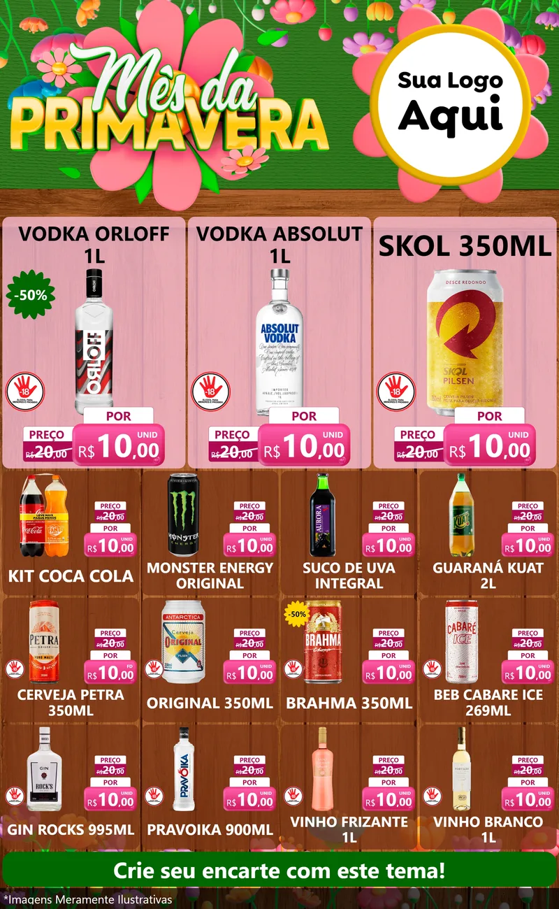 Modelo de Encarte para Encarte Grande com o tema Mês da Primavera para Distribuidora de bebidas