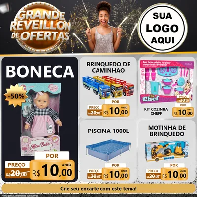 Modelo de Rede Social para Feed Facebook com o tema Grande Réveillon de Ofertas para Brinquedos