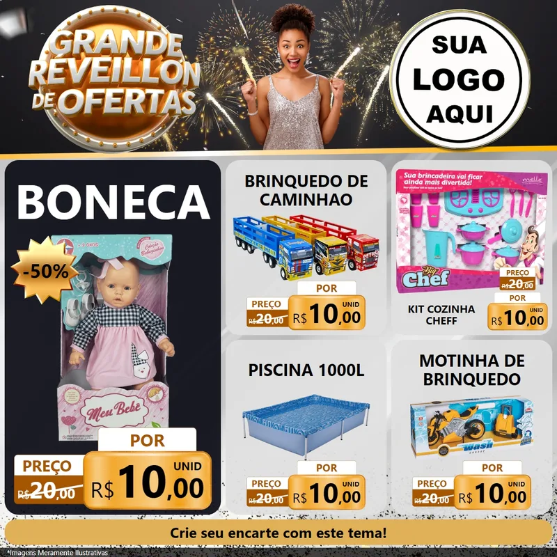 Modelo de Rede Social para Feed Facebook com o tema Grande Réveillon de Ofertas para Brinquedos