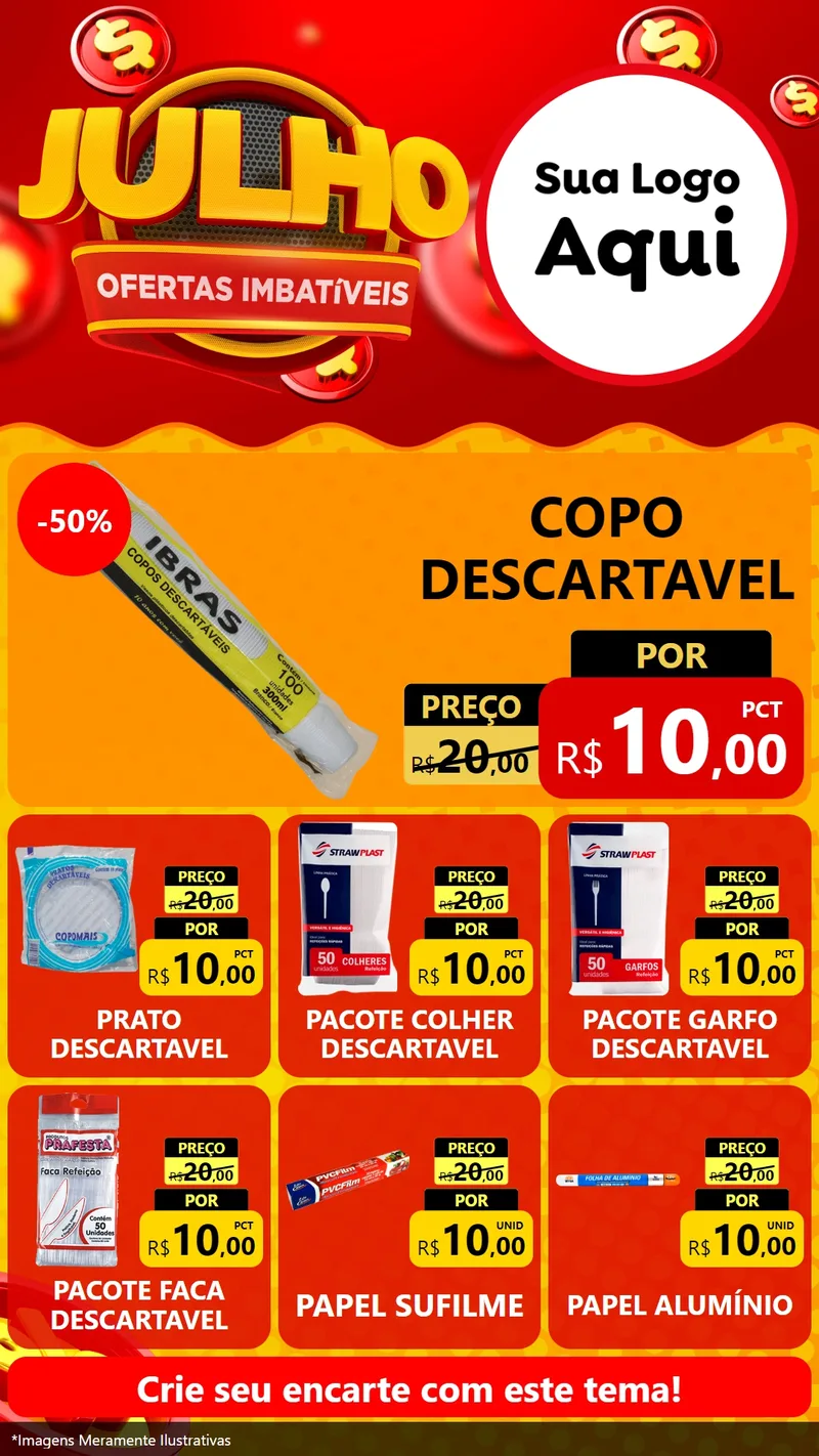 Modelo de Rede Social para Stories com o tema Julho Ofertas Imbatíveis para Embalagens
