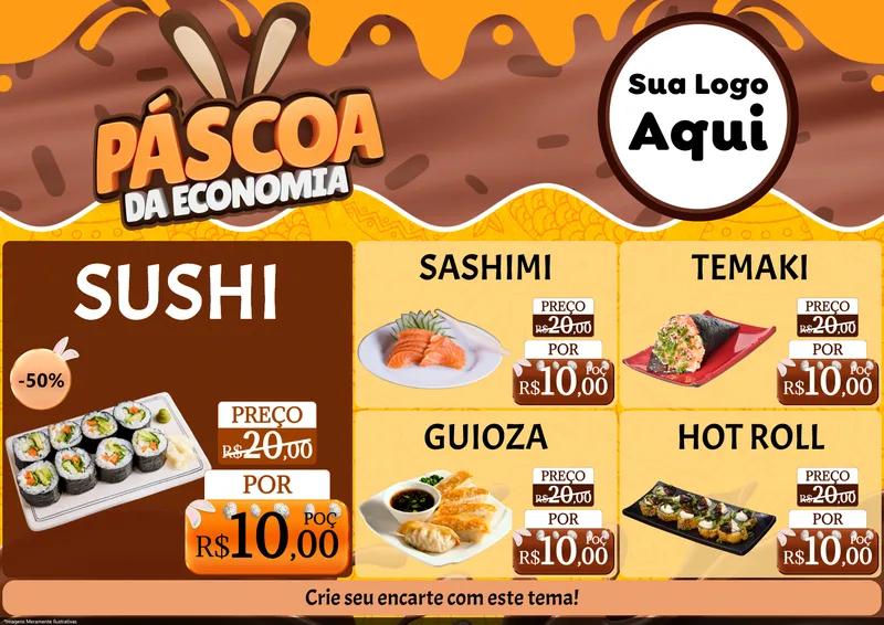 Modelo de Encarte para Encarte A4 Horizontal com o tema Páscoa da Economia para Comida japonesa
