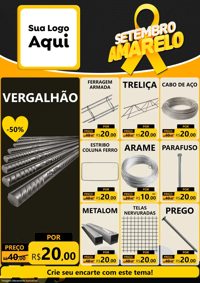 Modelo de Encarte para Encarte A4 Vertical com o tema Setembro Amarelo para Ferragens