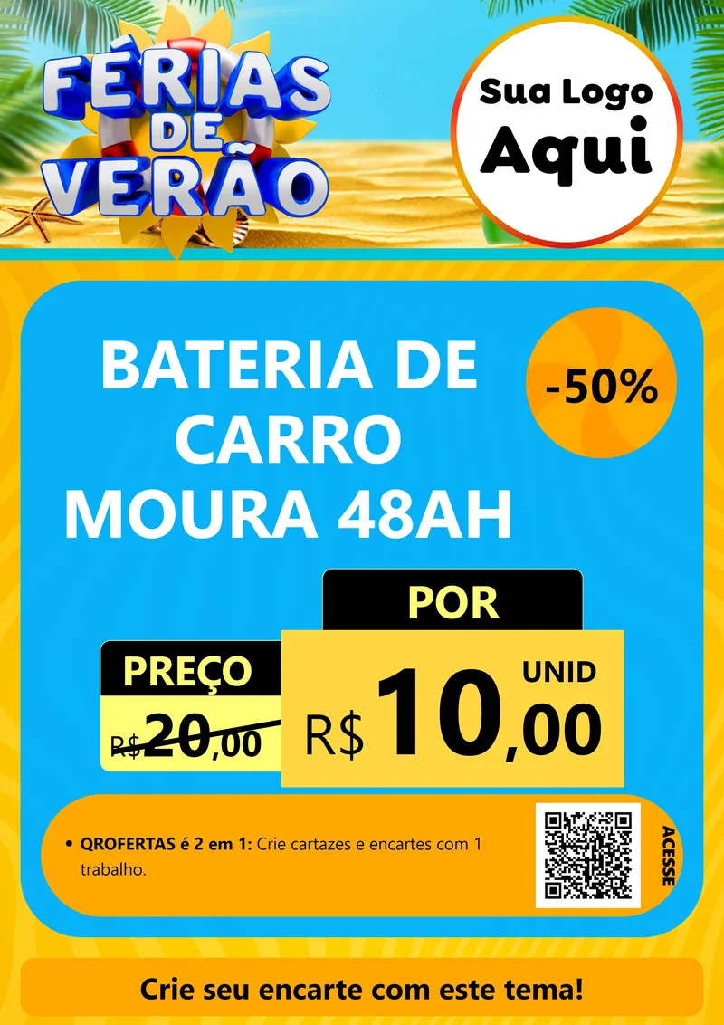 Modelo de Cartaz para Cartaz A4 Vertical com o tema Férias de Verão para Baterias Elétricas