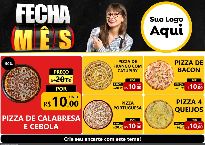Modelo de Encarte para Encarte A4 Horizontal com o tema Fecha Mês para Pizzaria