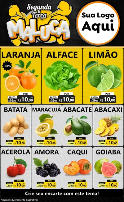 Modelo de Encarte para Encarte Grande com o tema Segunda e Terça Maluca para Hortifrúti