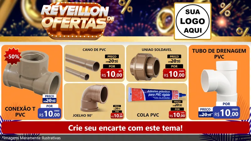 Modelo de TV para TV Horizontal com o tema Réveillon de Ofertas para Tubos e conexões