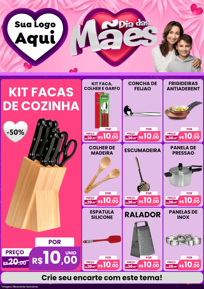 Modelo de Encarte para Encarte A4 Vertical com o tema Dia das Mães para Utilidades Domésticas