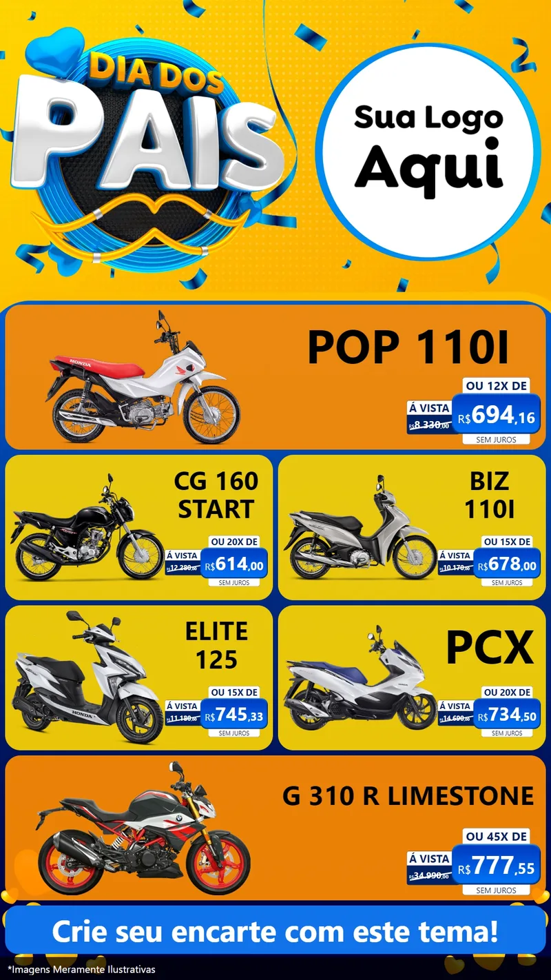 Modelo de TV para TV Vertical com o tema Dia dos Pais para Concessionaria de Motos