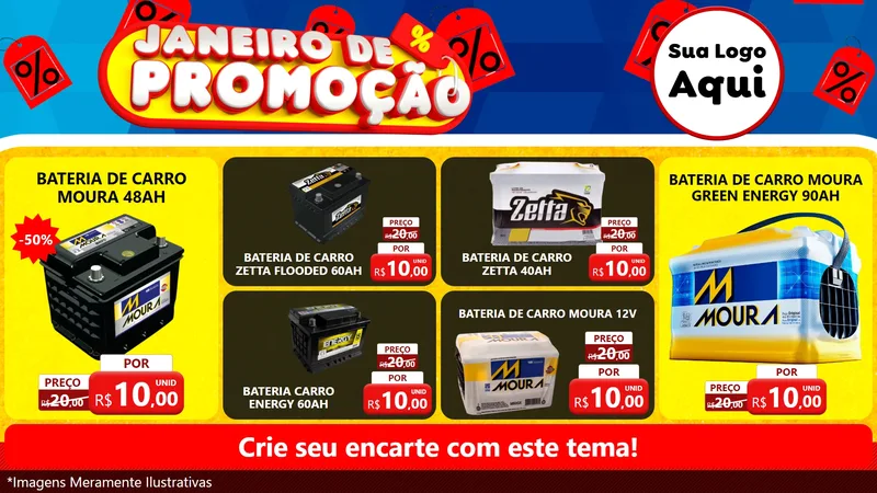 Modelo de TV para TV Horizontal com o tema Janeiro de Promoção para Baterias Elétricas