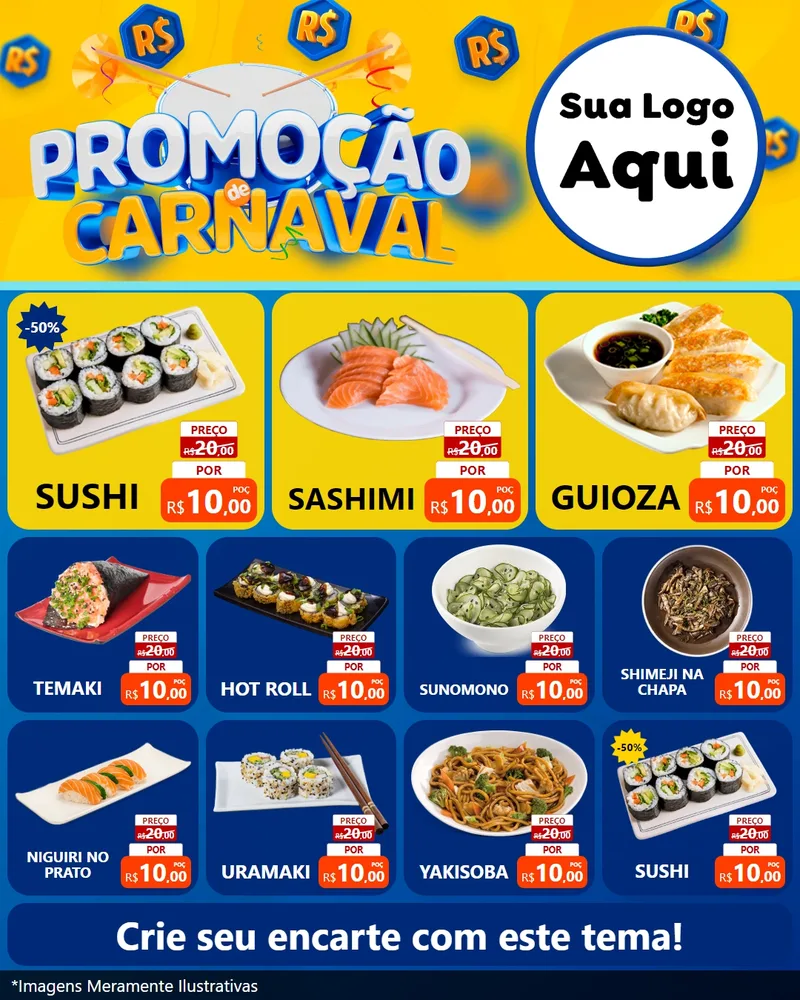 Modelo de Rede Social para Feed Instagram com o tema Promoção de Carnaval para Comida japonesa