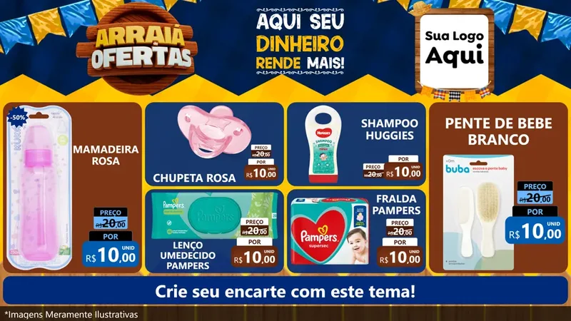 Modelo de TV para TV Horizontal com o tema Arraiá de Ofertas - Junina para Bebês
