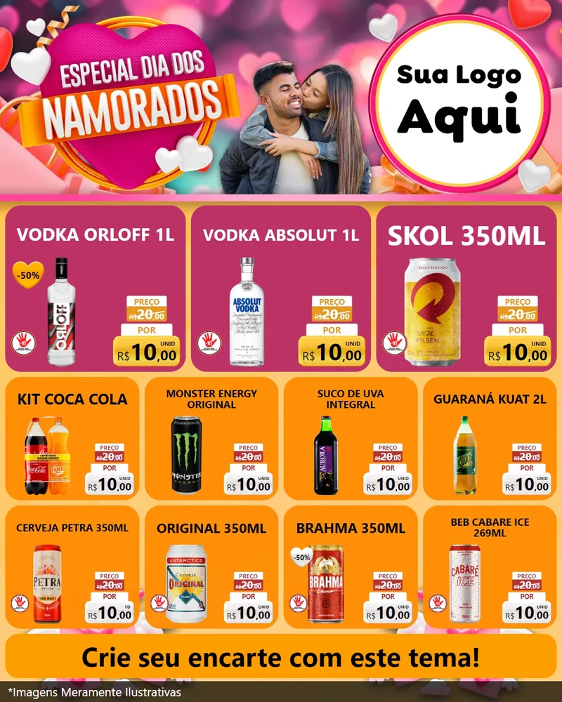 Modelo de Rede Social para Feed Instagram com o tema Especial Dia dos Namorados para Distribuidora de bebidas