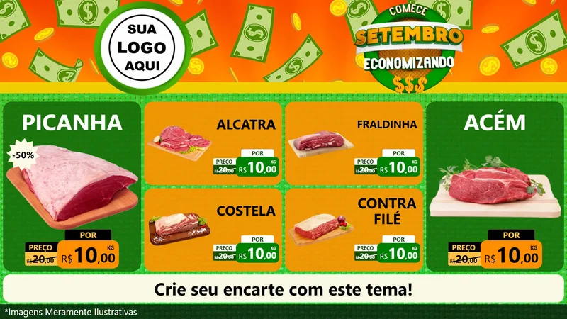 Modelo de TV para TV Horizontal com o tema Comece Setembro Economizando para Açougue