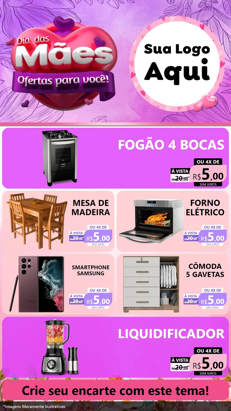 Modelo de TV para TV Vertical com o tema Dia das Mães Ofertas para Você! para Móveis e Eletro