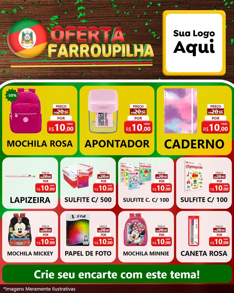 Modelo de Rede Social para Feed Instagram com o tema Oferta Farroupilha para Papelaria