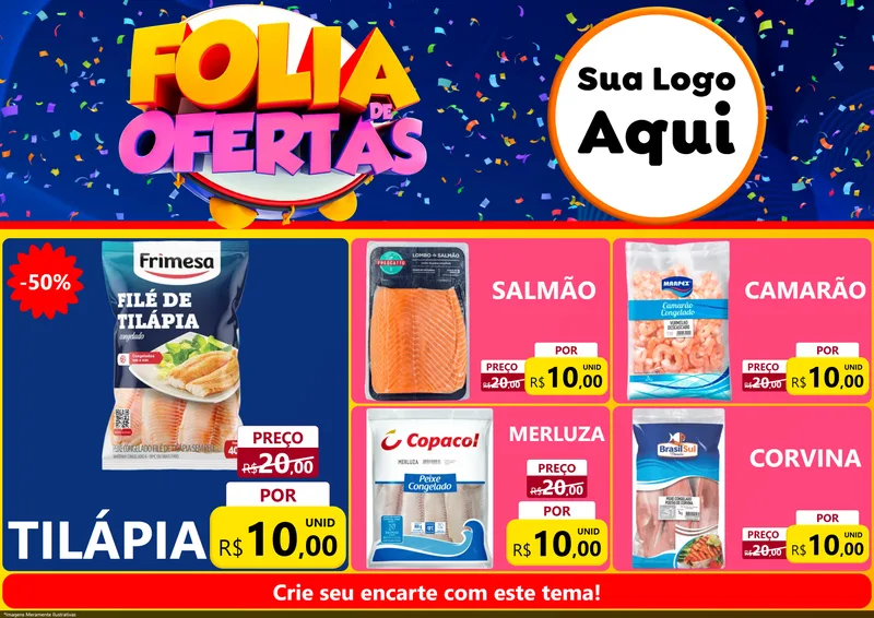 Modelo de Encarte para Encarte A4 Horizontal com o tema Folia de Ofertas para Peixaria