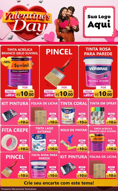 Modelo de Encarte para Encarte Grande com o tema Valentine's Day para Tintas e Ferramentas