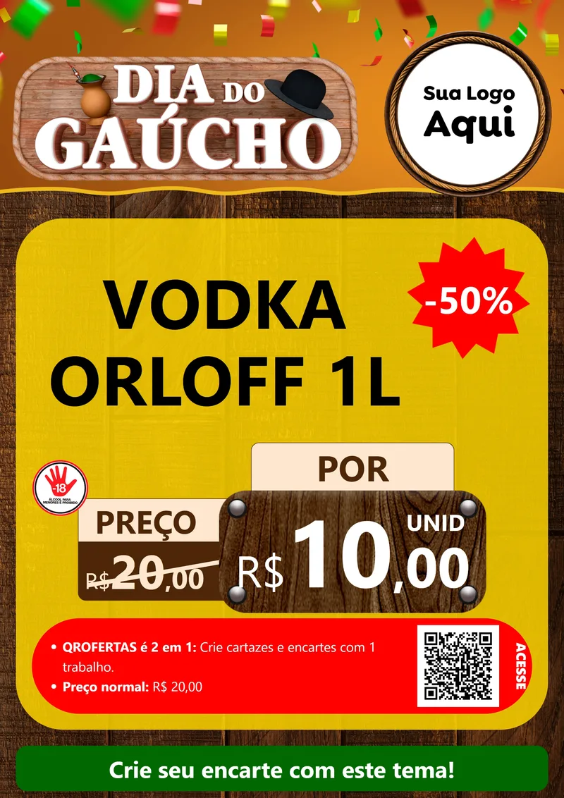Modelo de Cartaz para Cartaz A4 Vertical com o tema Dia do Gaúcho para Distribuidora de bebidas