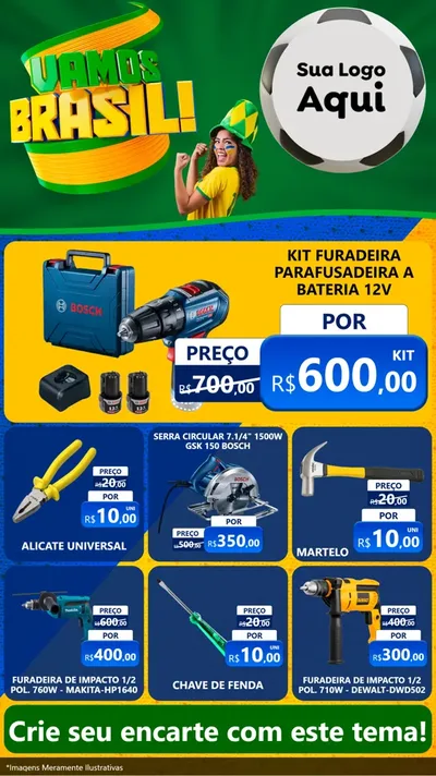 Modelo de Rede Social para Stories com o tema Vamos Brasil - Copa para Maquinas e Ferramentas