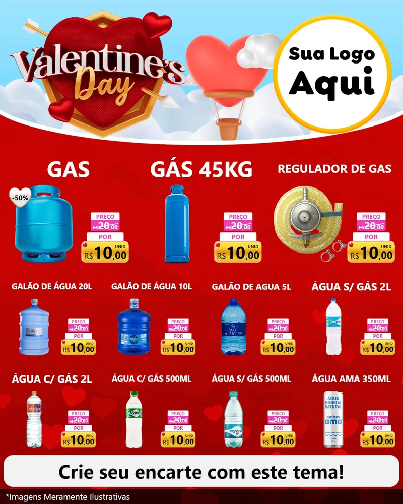 Modelo de Rede Social para Feed Instagram com o tema Valentine's Day para Água e gás