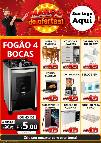 Modelo de Encarte para Encarte A4 Vertical com o tema Março de Ofertas! para Móveis e Eletro