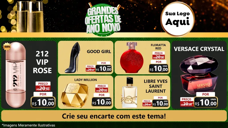 Modelo de TV para TV Horizontal com o tema Grandes Ofertas de Ano Novo para Perfumes