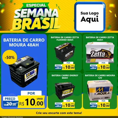 Modelo de Rede Social para Feed Facebook com o tema Especial Semana do Brasil para Baterias Elétricas