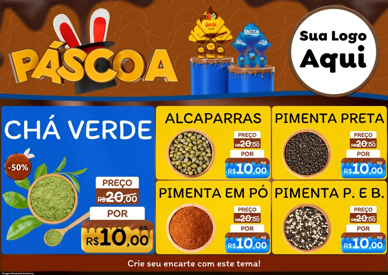 Modelo de Encarte para Encarte A4 Horizontal com o tema Páscoa para Produtos Naturais