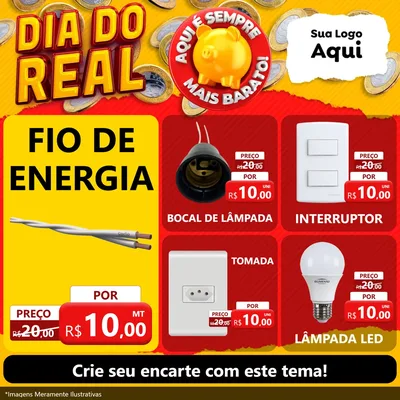 Modelo de Rede Social para Feed Facebook com o tema Dia Do Real para Materiais Elétricos