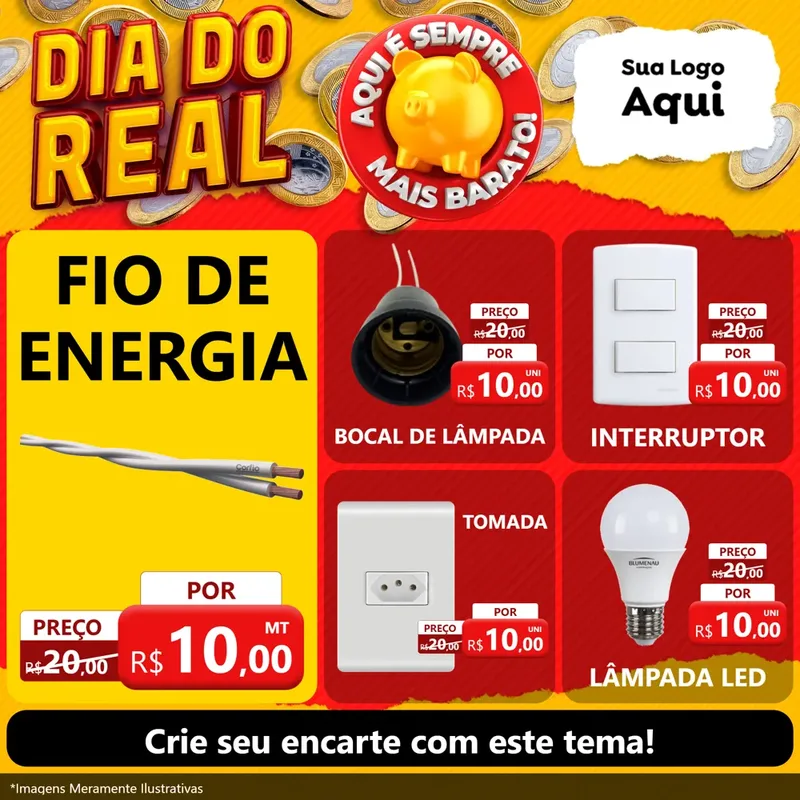 Modelo de Rede Social para Feed Facebook com o tema Dia Do Real para Materiais Elétricos