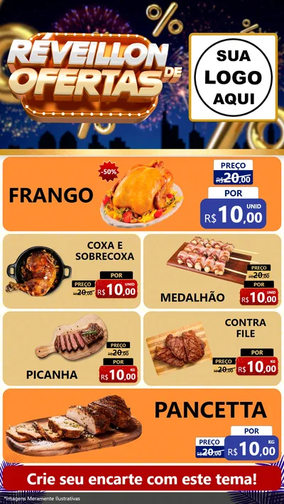 Modelo de TV para TV Vertical com o tema Réveillon de Ofertas para Assados