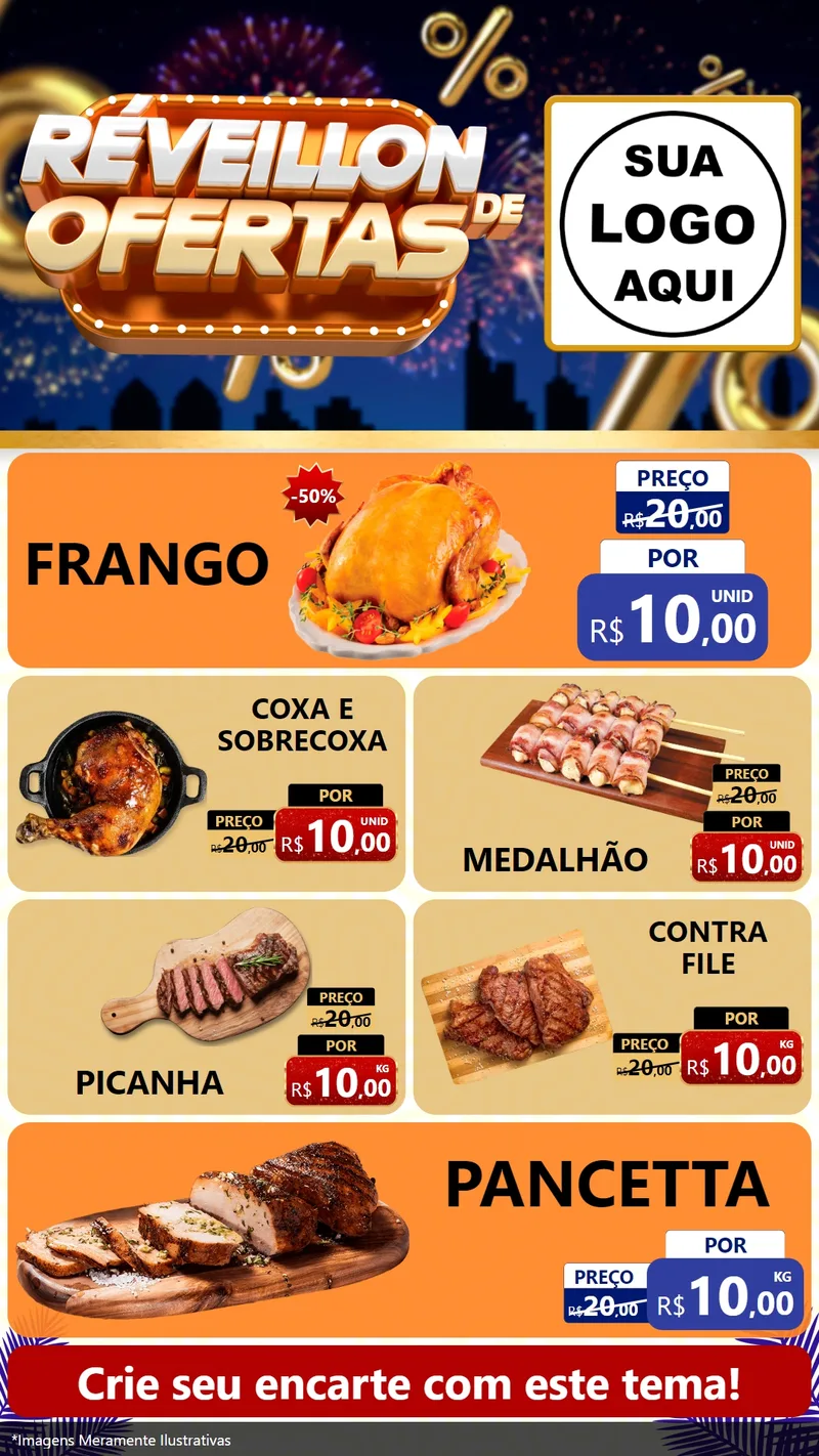 Modelo de TV para TV Vertical com o tema Réveillon de Ofertas para Assados